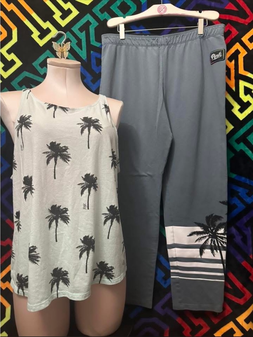 PINK Victoria's Secret Gray Palm-Accent Track Pants